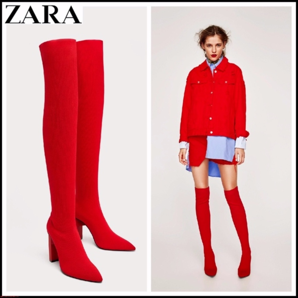 Zara Red Heel Boots (Stretchy Over Knee Boot)